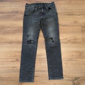 American Eagle Men's Size 32x28 Skinny Jeans Black Distressed Thrashed Faded